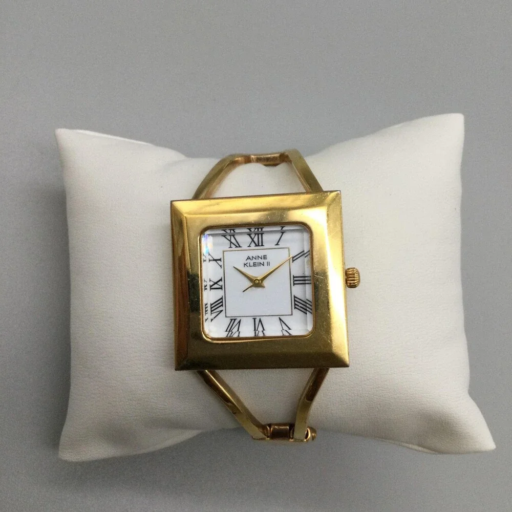 Anne Klein II Womens Watch 30mm Square Dial Gold Tone Bangle New Battery 6.75